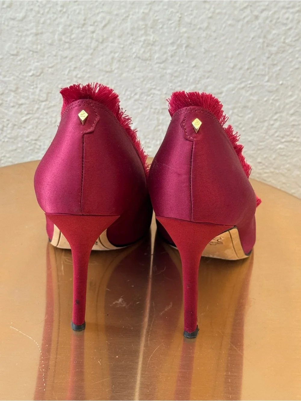 👠 Sam Edelman Halan Fringed Satin Pumps - Cranberry / Burgundy